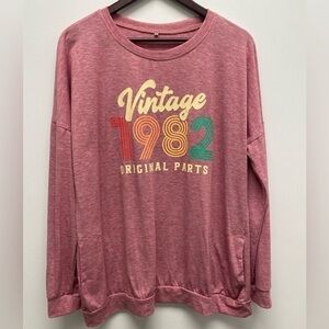 4 for $25 🍒 Heathered Wine Color Long Sleeve Vintage 1982 with Pockets NWOT XL